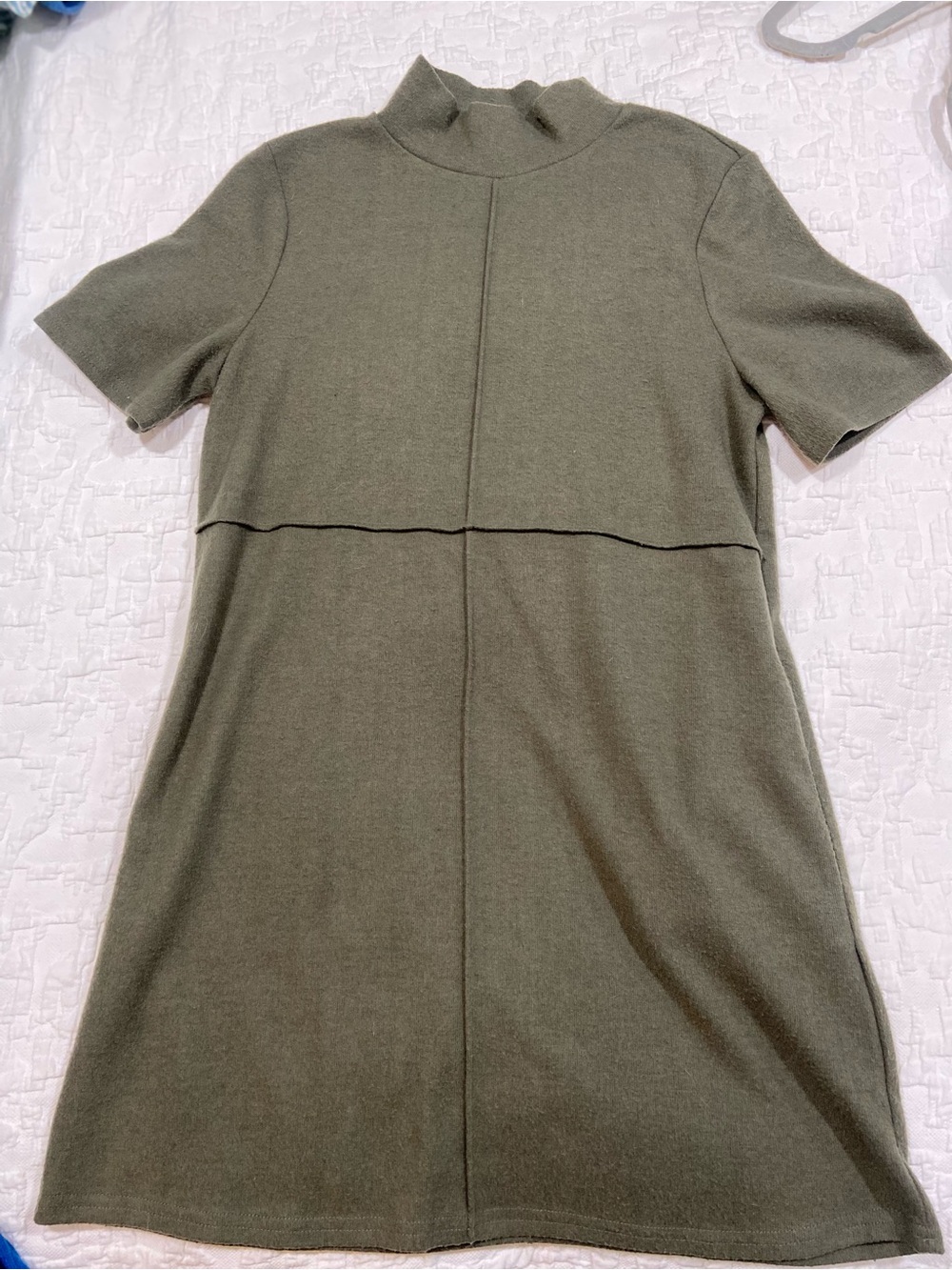 New In Olive Mock-Neck Short-Sleeve Knit Mini Dress